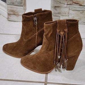 Matisse x Kate Bosworth Emma Suede Side Zip and Tassels Women's Booties size 8.5